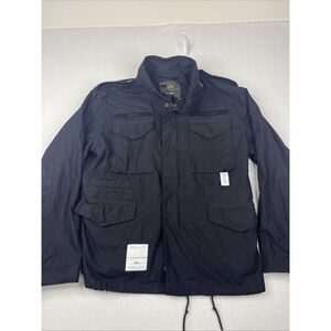Alpha Industries Jacket Mens MEDIUM Black Military Field Coat Utility Lined Hood